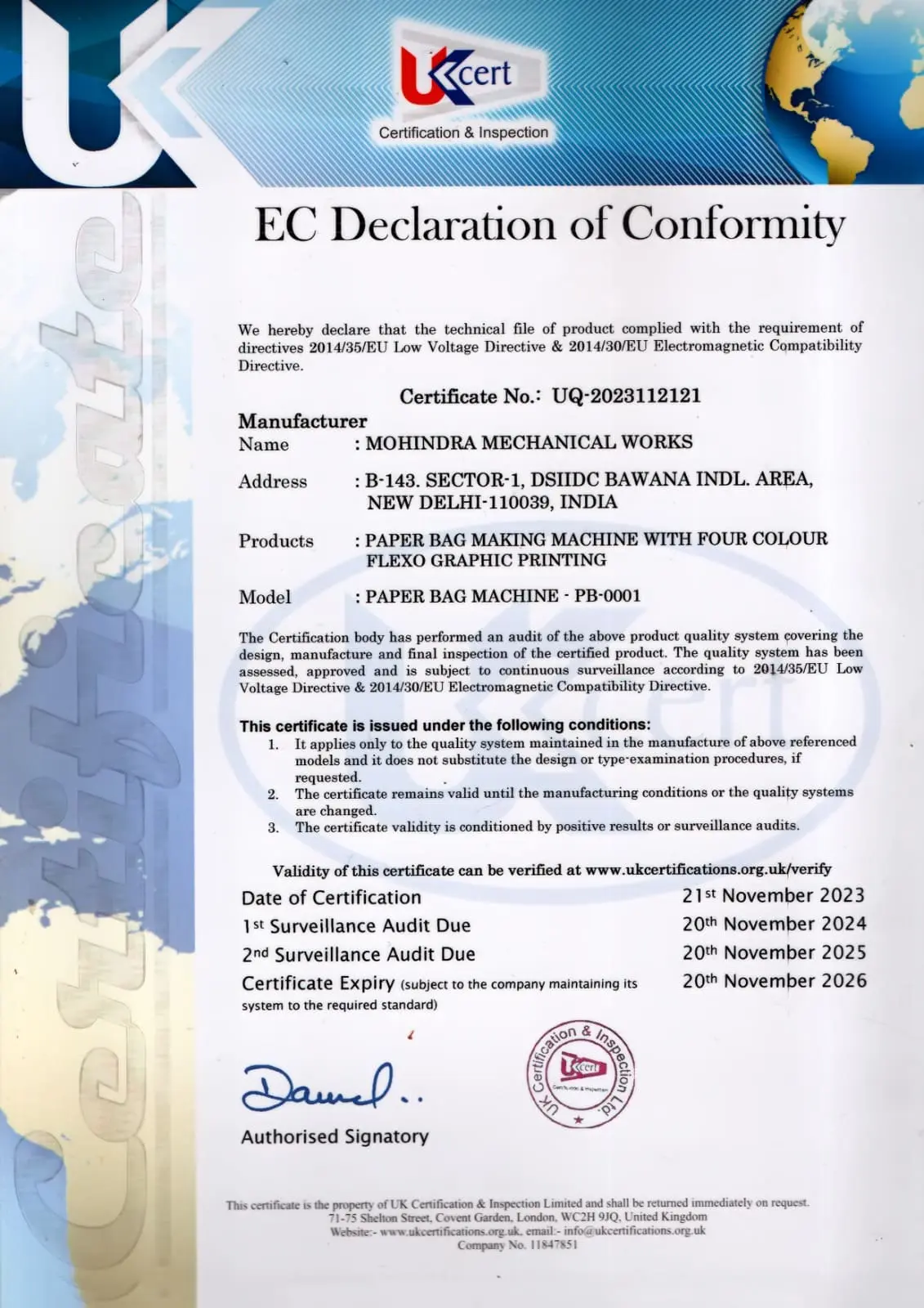Mohindra Mechanical Works certificate and recognition 4