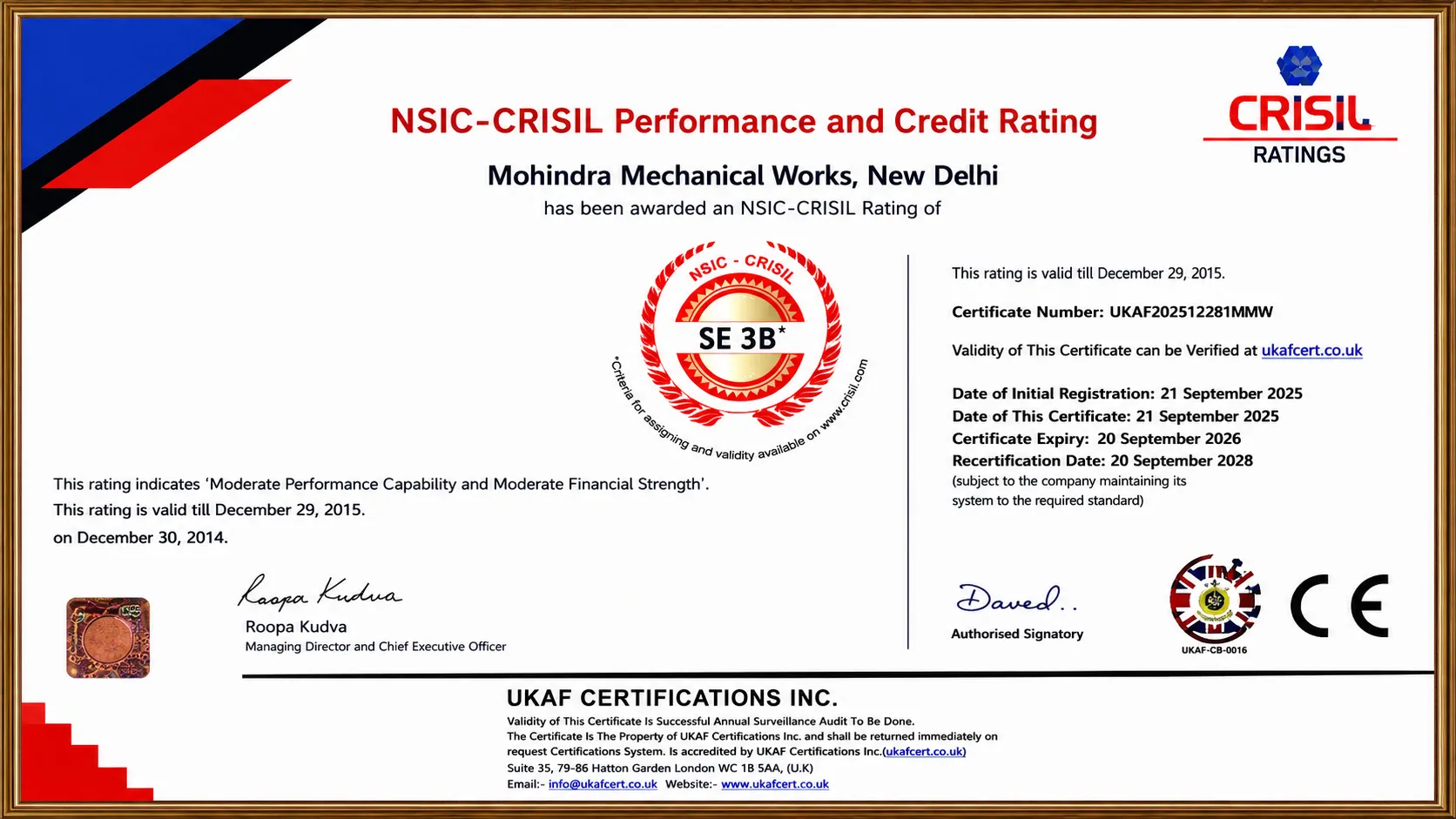 Mohindra Mechanical Works certificate and recognition 5